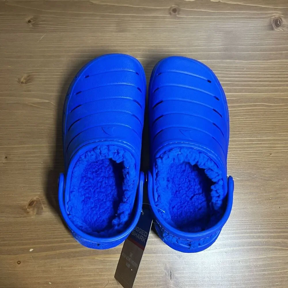 Rugged Shark Fur Lined Clogs Blue Slip On Shoes Sandals Kids Size 12